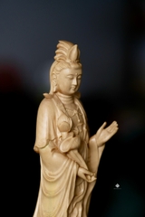 Bộ tượng Tây Phương Tam Thánh gỗ hoàng dương lá nhỏ 20cm