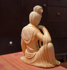 Tượng Quán Tự Tại Bồ tát gỗ hoàng dương lá nhỏ 13cm