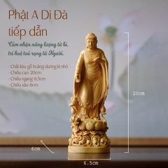 Tượng Phật A Di Đà hiền hoà gỗ hoàng dương lá nhỏ