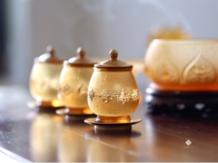 Chén nước bát bảo cát tường lưu ly vàng