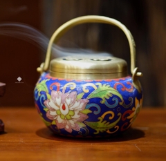 Lư đồng chày kim cương đôi khảm pháp lam có quai
