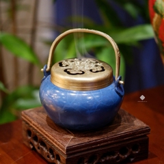 Lư đồng cát tường màu xanh có quai