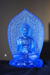 Tượng Phật Dược Sư lưu ly xanh kèm đế 31.5cm