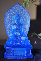 Tượng Phật Dược Sư lưu ly xanh kèm đế 31.5cm