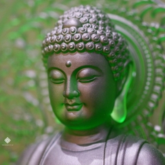 Tượng Đức Phật A Di Đà lưu ly xanh lá kèm đế