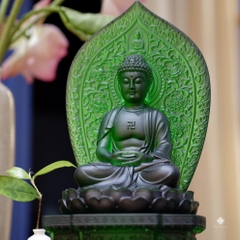 Tượng Đức Phật A Di Đà lưu ly xanh lá kèm đế