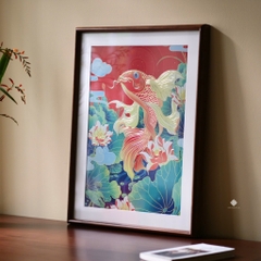 Tranh đồng khắc tay Liên hoa ngư vũ