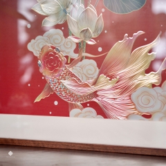 Tranh đồng khắc tay Liên ngư hỷ lạc