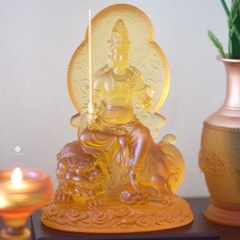 Tượng Văn Thù Bồ tát lưu ly vàng 18.5cm