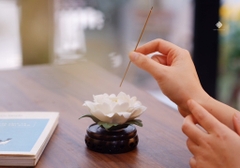 Lư gốm mẫu đơn trắng 9cm