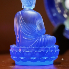 Tượng Đức Phật Dược Sư cầm bảo tháp lưu ly xanh dương 12.5cm