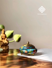Lư đồng khảm pháp lam màu xanh chân thon