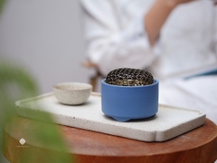 Lư gốm nan sao 6 cánh xanh dương