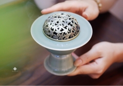 Lư gốm phúc lạc viên tròn chân cao