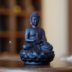 Tượng Đức Phật Dược Sư cầm bảo tháp lưu ly tím 12.5cm