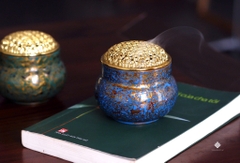 Lư đồng sơn mài xanh dương