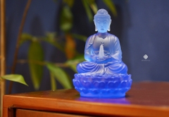 Tượng Đức Phật Dược Sư cầm bảo tháp lưu ly xanh dương 12.5cm