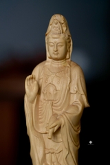 Bộ tượng Tây Phương Tam Thánh gỗ hoàng dương lá nhỏ 20cm