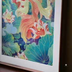 Tranh đồng khắc tay Liên hoa ngư vũ