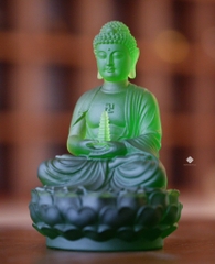 Tượng Đức Phật Dược Sư cầm bảo tháp lưu ly xanh lá 12.5cm