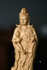 Bộ tượng Tây Phương Tam Thánh gỗ hoàng dương lá nhỏ 20cm