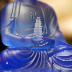 Tượng Đức Phật Dược Sư cầm bảo tháp lưu ly xanh dương 12.5cm