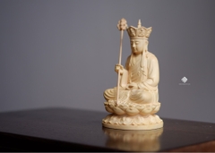 Tượng Địa Tạng Bồ tát đội mão gỗ hoàng dương 13cm