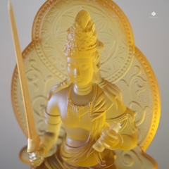 Tượng Văn Thù Bồ tát lưu ly vàng 18.5cm