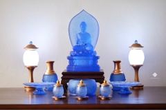 Cặp chân đèn hoa sen lưu ly xanh dương