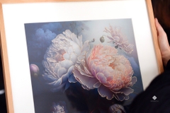 Tranh đồng khắc tay Mẫu đơn dịu dàng