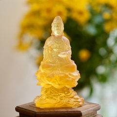 Tượng Quan Âm toạ vân lưu ly vàng 14cm