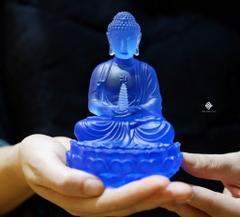 Tượng Đức Phật Dược Sư cầm bảo tháp lưu ly xanh dương 12.5cm