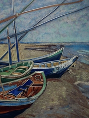 Tranh đồng khắc tay "Thuyền đánh cá trên bãi biển Saintes-Maries" - bảo tồn di sản Van Gogh