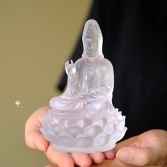 Tượng Quan Âm Bồ tát lưu ly trắng 12.8cm