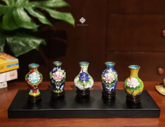 Bộ 5 bình sứ tráng men khảm pháp lam