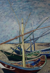 Tranh đồng khắc tay "Thuyền đánh cá trên bãi biển Saintes-Maries" - bảo tồn di sản Van Gogh