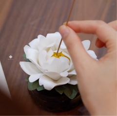 Lư gốm mẫu đơn trắng 9cm