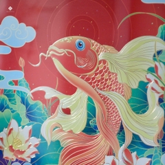 Tranh đồng khắc tay Liên hoa ngư vũ