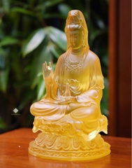 Tượng Quan Âm Bồ tát lưu ly vàng 23cm