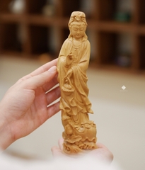Tượng Ngư Lam Quán Âm gỗ hoàng dương 21cm