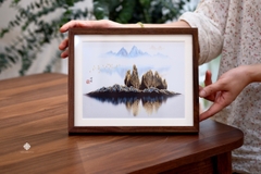 Tranh đồng khắc tay để bàn Khung trời thanh an