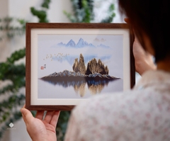 Tranh đồng khắc tay để bàn Khung trời thanh an