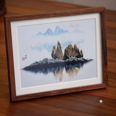 Tranh đồng khắc tay để bàn Khung trời thanh an