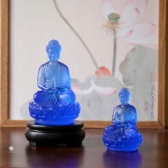 Tượng Đức Phật Dược Sư cầm bảo tháp xanh dương 18cm