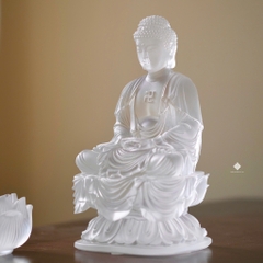 Tượng Đức Phật A Di Đà lưu ly trắng 19cm