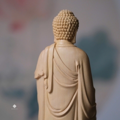 Tượng Phật A Di Đà gỗ hoàng dương lá to 21cm