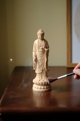 Tượng Phật A Di Đà gỗ hoàng dương lá to 21cm