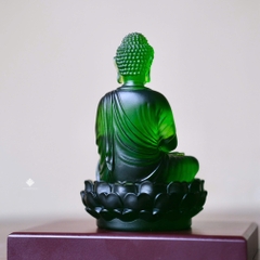 Tượng Đức Phật Dược Sư cầm bảo tháp lưu ly xanh lá 12.5cm