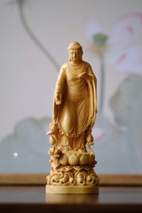 Tượng Phật A Di Đà tiếp dẫn gỗ hoàng dương lá nhỏ