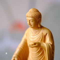 Tượng Phật A Di Đà tiếp dẫn gỗ hoàng dương lá nhỏ